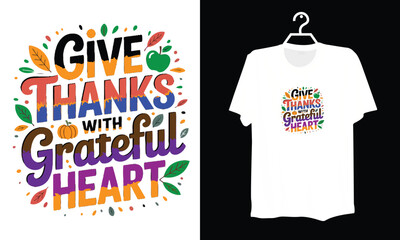 Beautiful Give Thanks with Grateful Heart Fall Vector Illustration