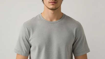 Man Wearing a Simple Gray T-Shirt and Beanie - Stylish Casual Look Against White Background