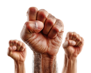 Raising fists for justice global protests series isolated on transparent background