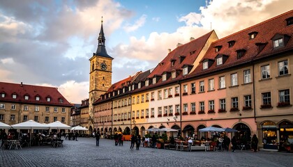 Obraz premium Square with historic buildings and tall clock tower