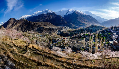 beautiful panorama landscape of spring season in Gilgit Baltistan 