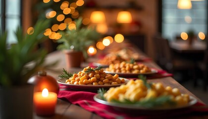 Buffet table adorned with colorful fruits and vegetables, set for a festive corporate celebration with colleagues