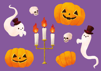 水彩風ベクターのハロウィンセット