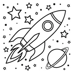 space rocket vector illustration coloring page for kids