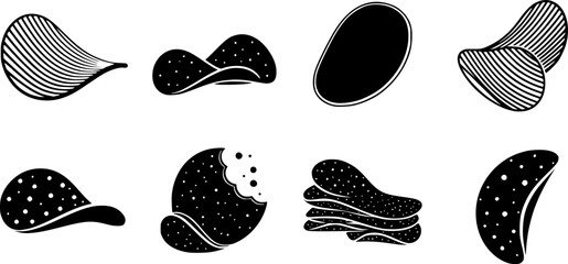 Chips potato icon set. Flat set of chips potato vector icons