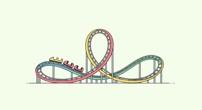 Colorful Roller Coaster Illustration with Looping Track and Thrilling Ride.