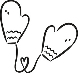 Two cute mittens connected by heart, symbolizing warmth and love during winter. Perfect for holiday themes and cozy illustrations