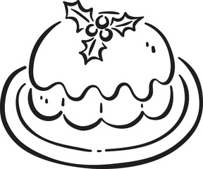 Delicious Christmas pudding decorated with holly leaves sits on plate, symbolizing festive celebrations and holiday traditions. This delightful dessert brings joy and warmth to gatherings