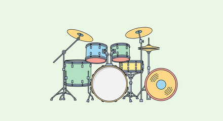 Illustration of a Complete Drum Set with Cymbals.