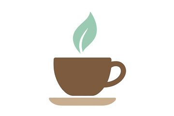 Stylized icon of a warm cup with a natural leaf element symbolizing organic herbal tea or coffee