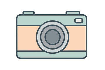 Minimalist retro compact camera icon design with pastel colors and thick outlines
