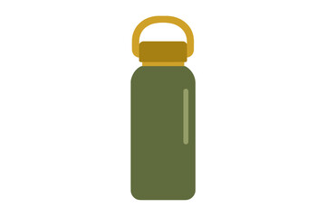 Minimalist reusable water bottle in olive green with mustard yellow handle and cap