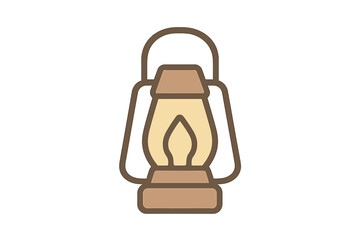 Simple retro style camping lantern icon with glowing flame for outdoor activities