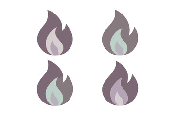 Set of four stylized flame icons featuring modern muted color palettes
