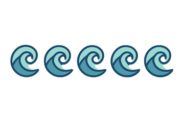 Simple repeating design element featuring stylized blue and teal sea waves for nautical themes