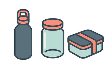 Reusable water bottle, glass jar, and lunch box promoting sustainable living and zero waste