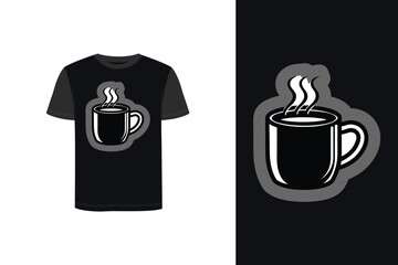 Tshirt mockup mug with steam dark t shirt drink