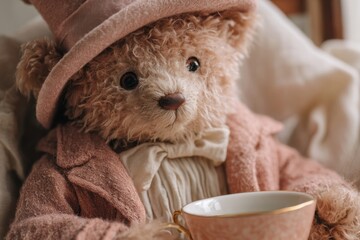 Plush teddy bear toy with tea cup
