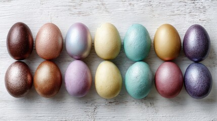 Colorful metallic Easter eggs in pastel and shiny shades