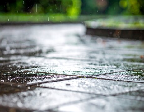 Rain-soaked paving stones