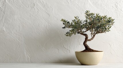 Minimalist bonsai tree in a ceramic pot