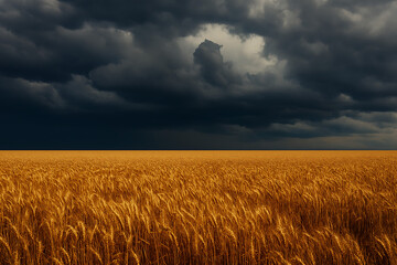 Naklejka premium Golden wheat field under dramatic storm clouds landscape agriculture rural nature photography scenic view