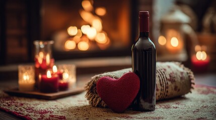 Romantic still life with a bottle of red wine