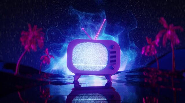 Old TV with static noise. Seamless loop 3D render animation