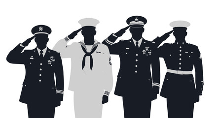 Saluting brave military personnel from different branches showcasing honor and service to the country, perfect for patriotic themes and celebrations © Myanee