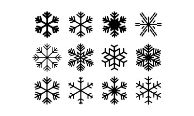 Detailed collection of various snowflake designs on a white background, suitable for winter-themed decorations or crafts