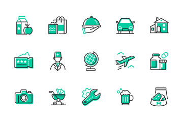 Budget categories - set of line design style icons
