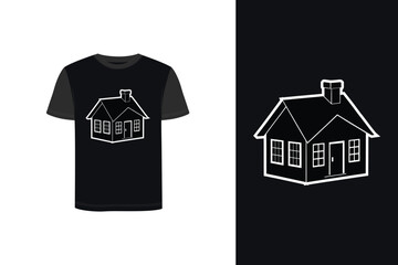 Tshirt mockup silhouette a house with a chimney windows a dark vector
