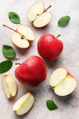 Ripe red apples whole and sliced fresh fruit