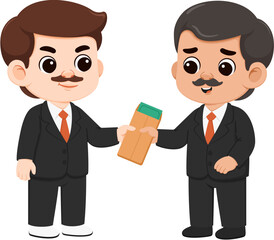Illustration of Businessman Handing Envelope to an Official in Black Suit