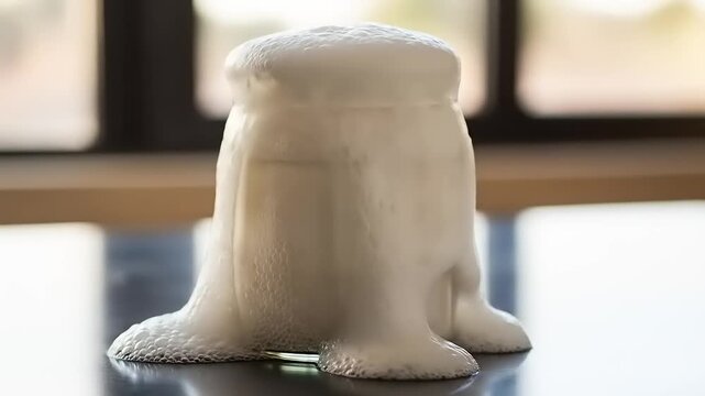 Elephant Toothpaste Experiment - Foaming Chemical Reaction on a Table.