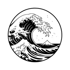 Vector art of the great wave off kanagawa in circle