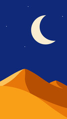 Fototapeta premium Stylized night desert crescent moon and stars vector illustration vector