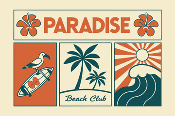 Retro beach club logo design with vintage typography and coastal elements perfect for summer branding