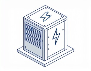 Minimalist vector icon of a battery energy storage system (BESS) container,