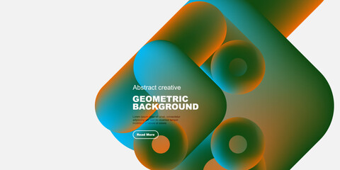 Naklejka premium Abstract geometric composition. Overlapping colorful circles create dynamic visual effect. Text present, button visible. Modern design elements.