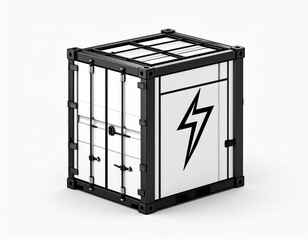 Minimalist vector icon of a battery energy storage system (BESS) container,
