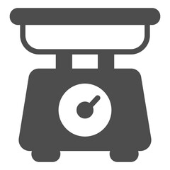 Scale with basket, display and pointer solid icon, kitchen concept. Vector graphics. c on white background, glyph style icon for mobile or web design.