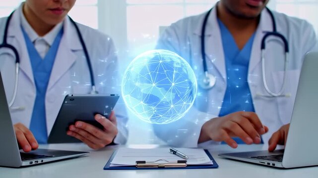 Two doctors working on digital global health initiatives - Powered by Adobe