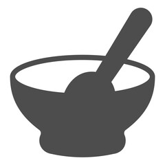 Ceramic plate with spoon inside solid icon, cooking concept. Vector graphics. Food sign on white background, glyph style icon for mobile or web design.