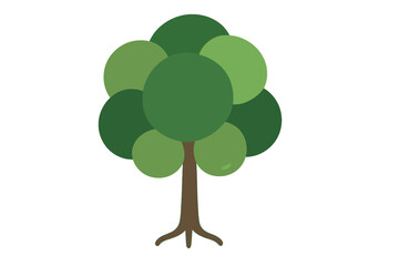 Simple stylized green tree with circular foliage and brown trunk on a white background