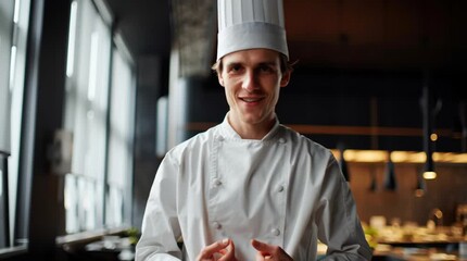 Professional chef in modern restaurant setting.