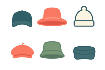 Diverse collection of six stylish headwear items featuring modern and classic hat designs