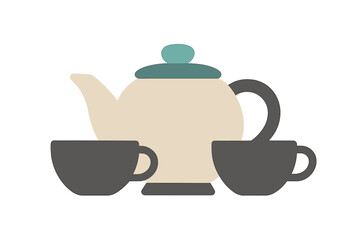 Minimalist ceramic teapot and two matching cups ready for serving hot beverages