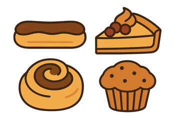 Assortment of popular sweet bakery items and desserts on white background