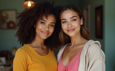 African young woman standing with caucasian woman. High quality
